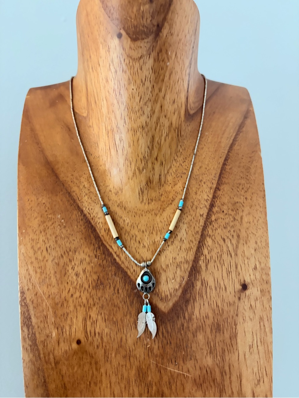 Vintage Sterling Silver Turquoise bear Claw Dreamcatcher Necklace